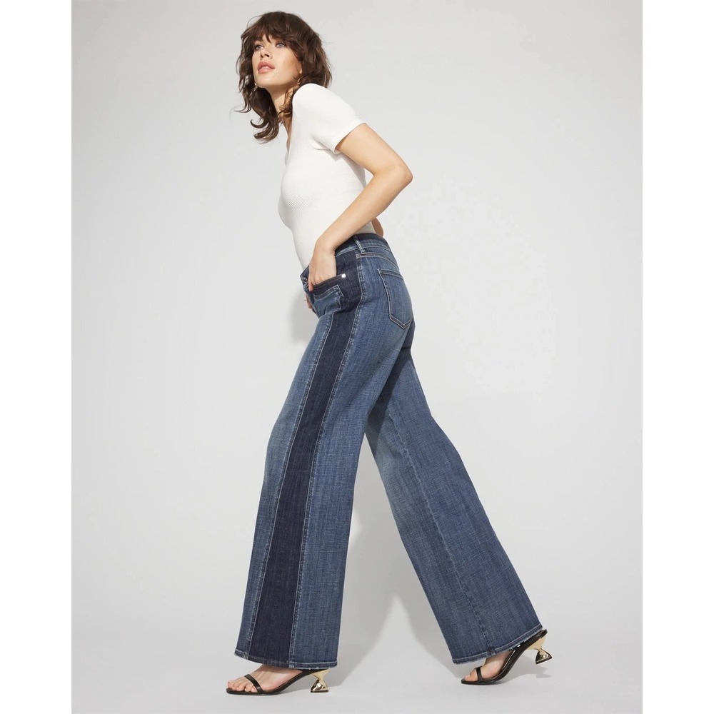 WHBM Women's Sz 6 (29x30) High Rise Two Tone Colorblocked Wide Leg Jeans #1474